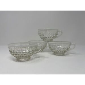 Vintage Anchor Hocking Moonstone Opalescent Hobnail Milk glass Tea cups Set Of 4